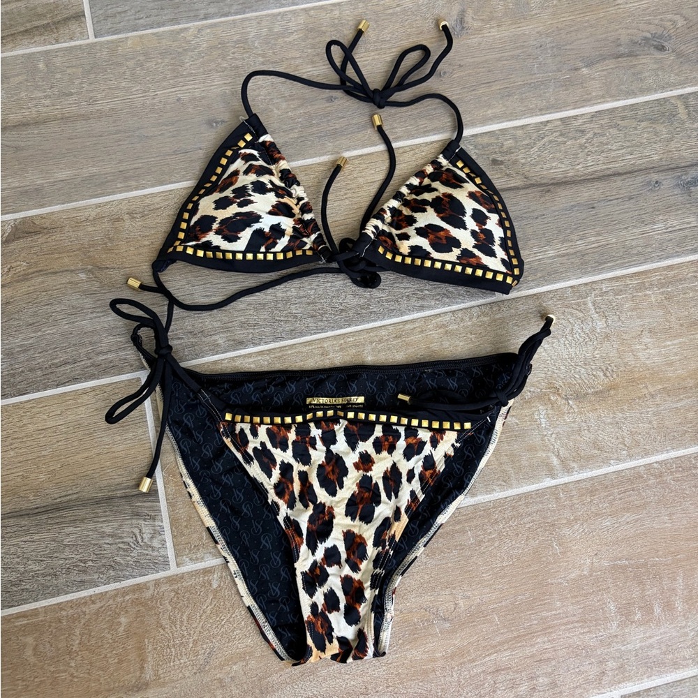 Victoria's Secret Leopard Print Bikini with Black and Gold Accents